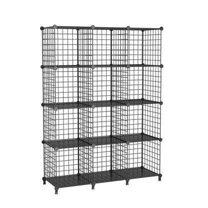 ATTDETJL 12 Cube Storage Unit, Metal Shelving Unit with DIY Bookshelf,Black
