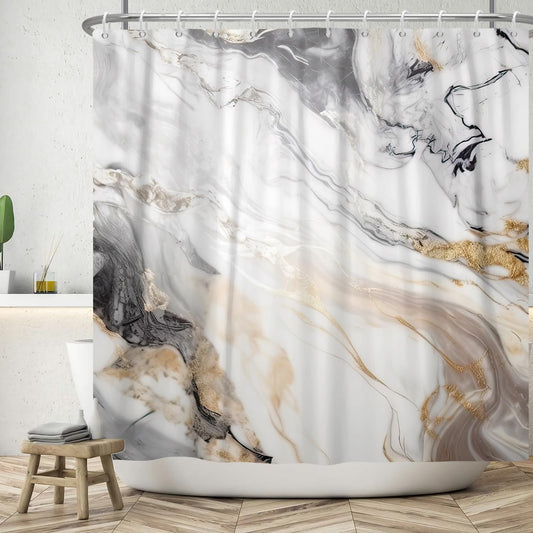 ASDCXZ Marble Shower Curtain 180x180 cm, Modern Abstract Grey Gold White Brown Marble Optic Texture Washable Bath Shower Curtains Polyester Textile