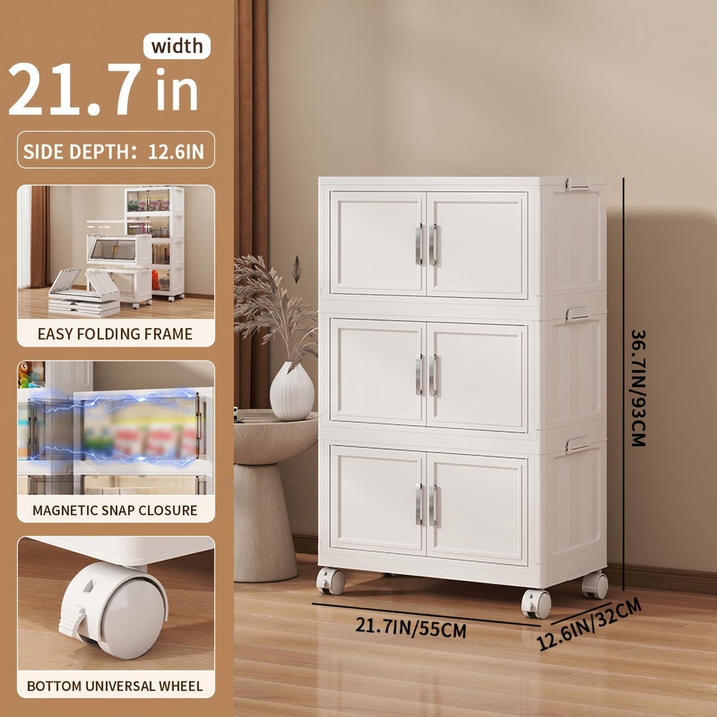 Naviconvex Storage Boxes with Lid, 40L*3 Tier Plastic Storage Box with 1 Lid, Foldable Boxes, Stackable Drawers with Wheels