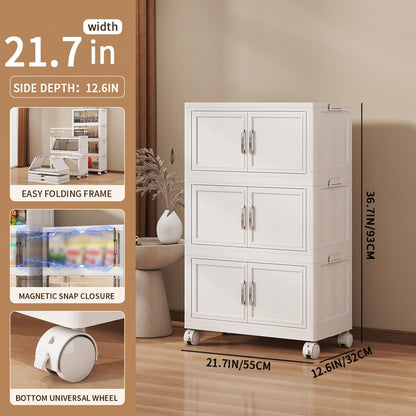 Naviconvex Storage Boxes with Lid, 40L*3 Tier Plastic Storage Box with 1 Lid, Foldable Boxes, Stackable Drawers with Wheels