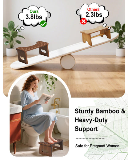Foldable Toilet Stools, 17.8 CM Wooden Toilet Stool with Anti-Slip Feet, Space Saving, 35° Durable C Shaped Stool (Brown)