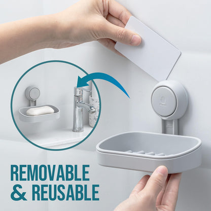 TAILI Suction Soap Dish for Shower, Drill-Free Wall Mounted Holder, Grey