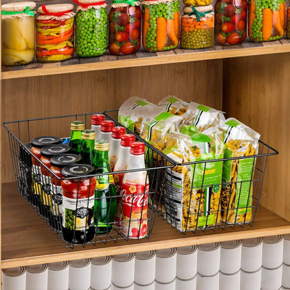 SANNO Wire Organizer Storage Bins Basket Black Farmhouse Large Organizer Bins for Fridge Storage Freezer, Office, Bathroom
