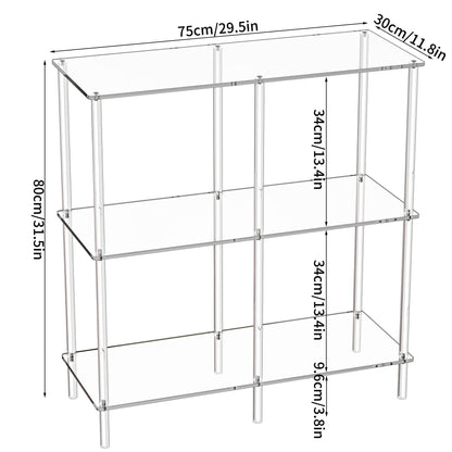 solaround 3-Tier Clear Acrylic Bookshelf, Console Table, 75 x 30 x 80 cm
