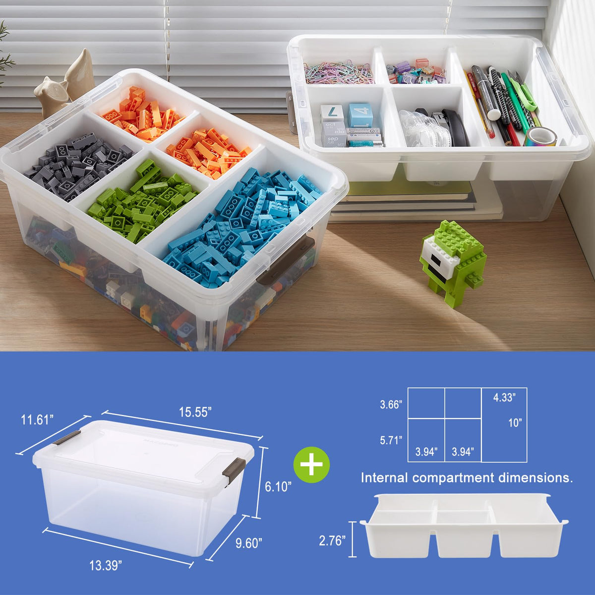 MACOPRO Plastic Storage Box with Removable Tray Craft Organizers and Storage Clear Storage Container for Organizing Bead, Tool, Sewing, Playdoh