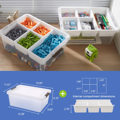 MACOPRO Plastic Storage Box with Removable Tray Craft Organizers and Storage Clear Storage Container for Organizing Bead, Tool, Sewing, Playdoh