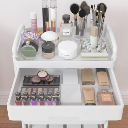 Wuciray Beauty Trolley on Wheels 3 Tier Storage Trolley with Drawer Plastic Beauty Trolleys Rolling Utility Cart Craft Trolleys on Wheels for Home