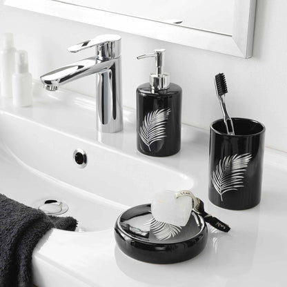 douceur d'intérieur, Soap Dispenser (Diameter 7.3 x 17.8 cm) Orbella Black/Silver, Ceramic Printed Silver