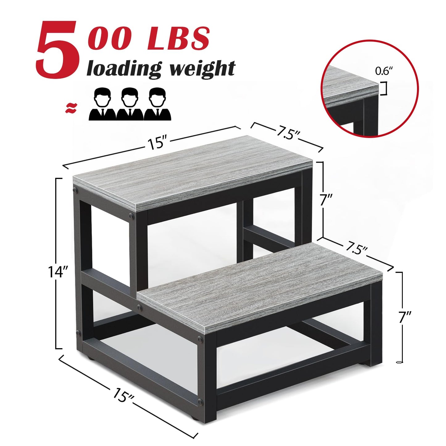 LIANTRAL Step Stools for Adults Kids, 2 Step Stool, Heavy Duty Steel and Sturdy Wooden Step Stool Helper, Supports Up to 200 kg, Foot Stool for High