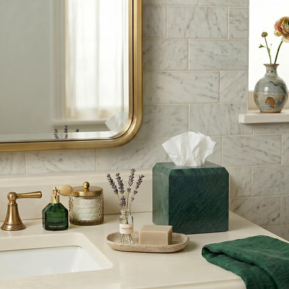 WORHE Tissue Box Cover Italy Natural Marble Stone Heavy Duty Square Cube