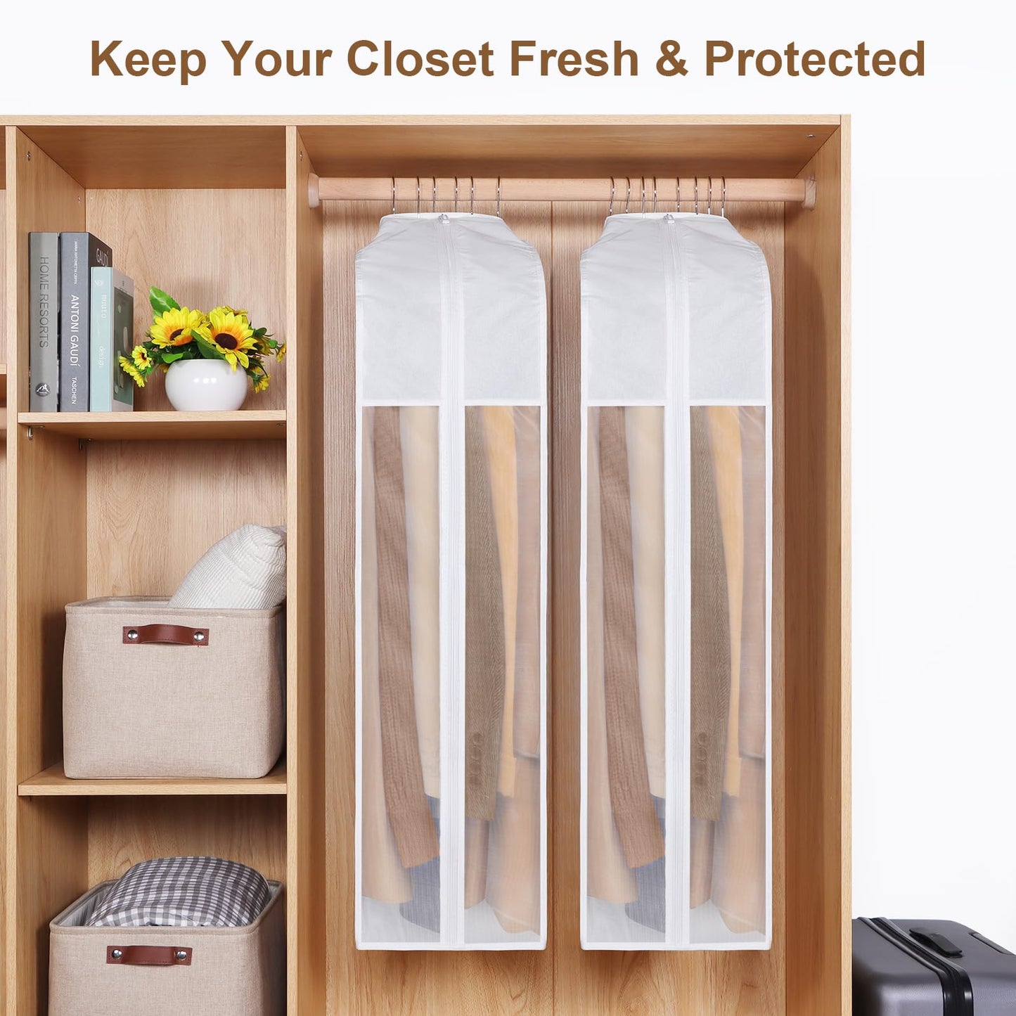 Syeeiex 3x Luxury Cotton Garment Bags for Hanging Clothes, 43 inch Suit Bag