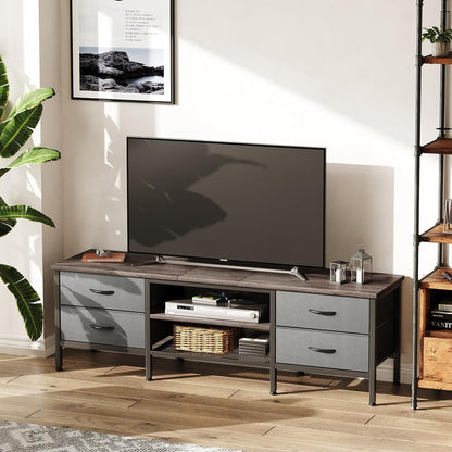 CAIYUN TV Stand with Storage, TV Table 63 Inch with Drawers for 65 70 Inch TV, TV Console Table, TV Bench for Living Room, Bedroom(Grey,63 Inch)