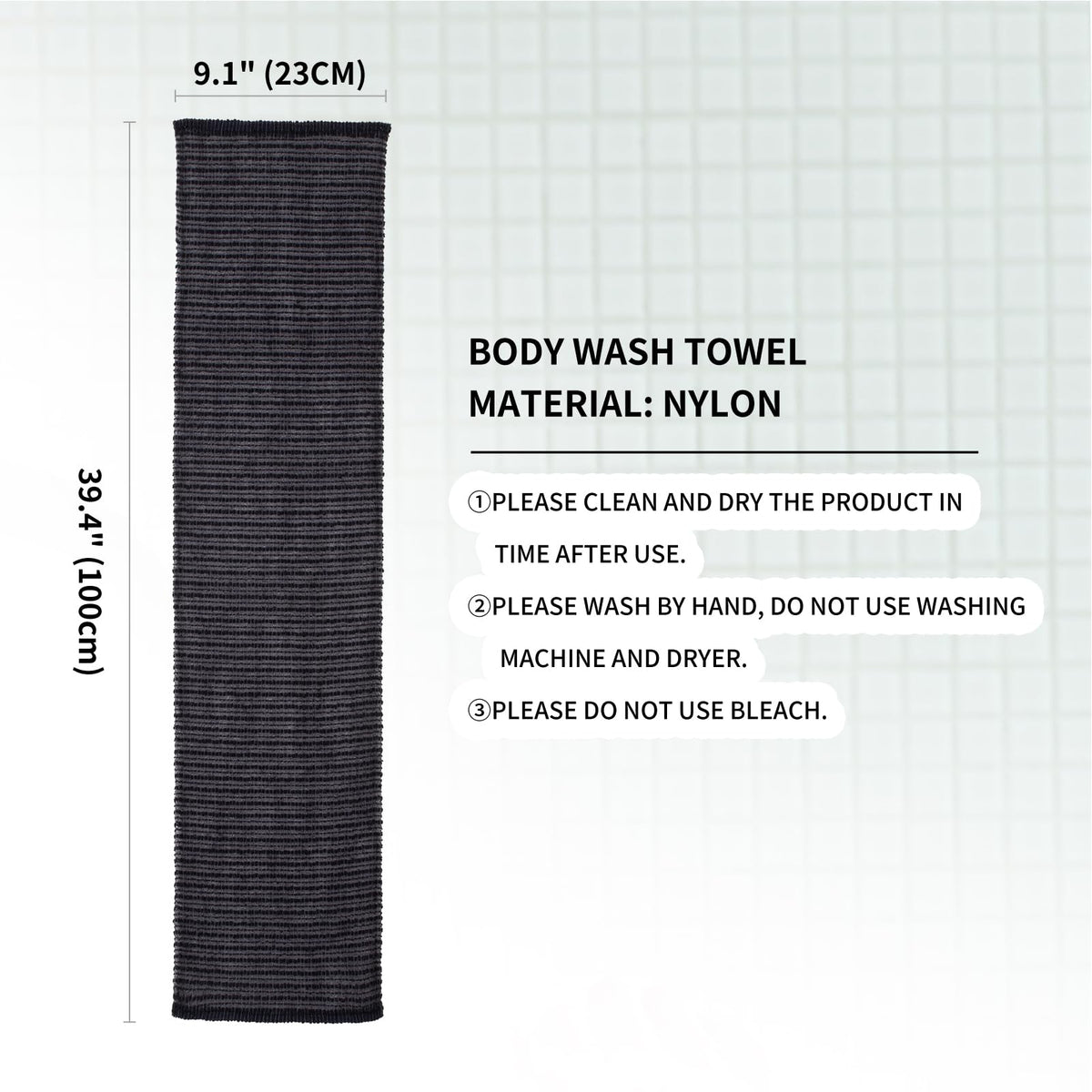 SHIMOYAMA Exfoliating Bath Towel, 2 Pack, Nylon Japanese Shower Towel, 100cm Extra Long Back Scrubber Washcloth for Men Women (Black)
