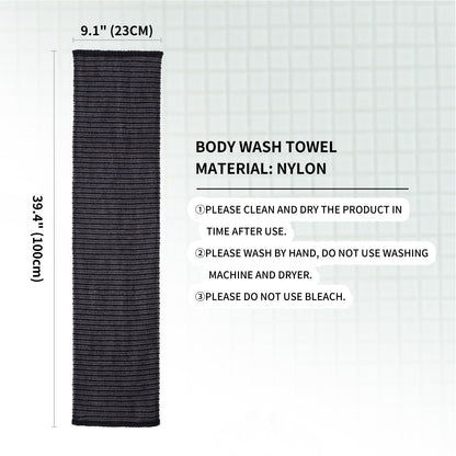 SHIMOYAMA Exfoliating Bath Towel, 2 Pack, Nylon Japanese Shower Towel, 100cm Extra Long Back Scrubber Washcloth for Men Women (Black)