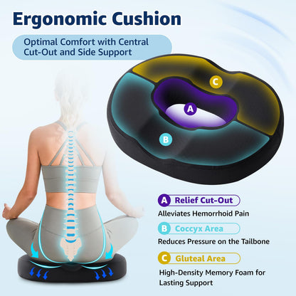 BRO Donut Cushion for Hemorrhoids and Tailbone Pain Relief, Memory Foam