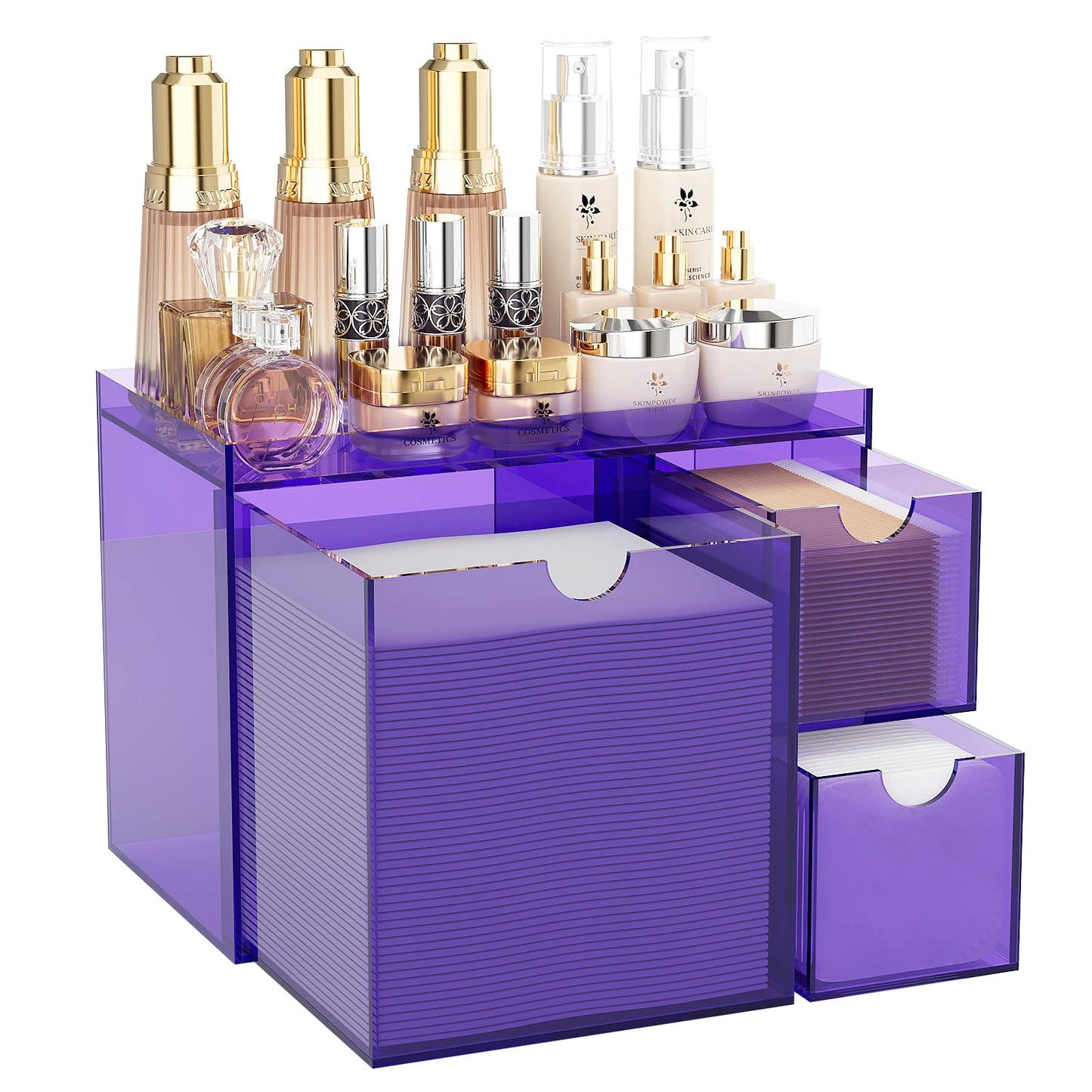 Youdepot Purple Acrylic Face Towel Holder with 3 Drawers
