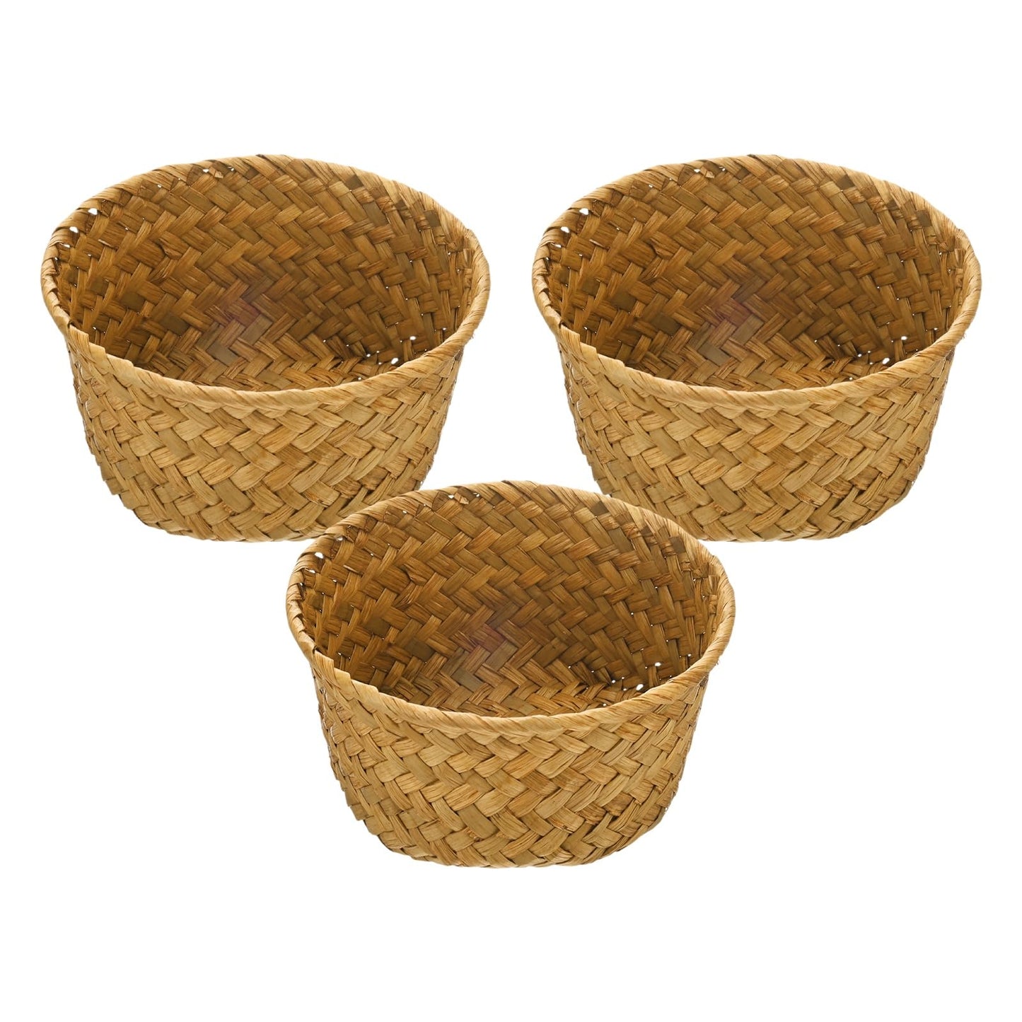 M METERXITY 3-Pack Natural Seagrass Woven Storage Basket, 14cm x 7.5cm Small Round Storage Seaweed Woven Sundries Baskets for