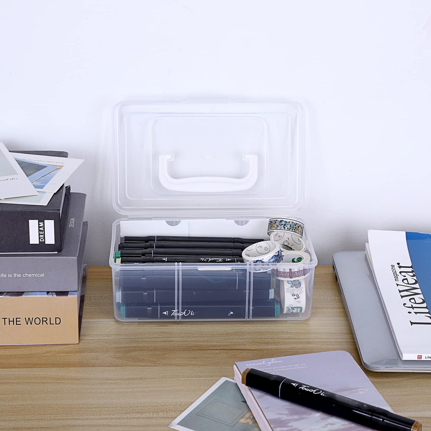 IGNPION Small Plastic Dividing Storage Box, Clear Craft Tool Storage Box