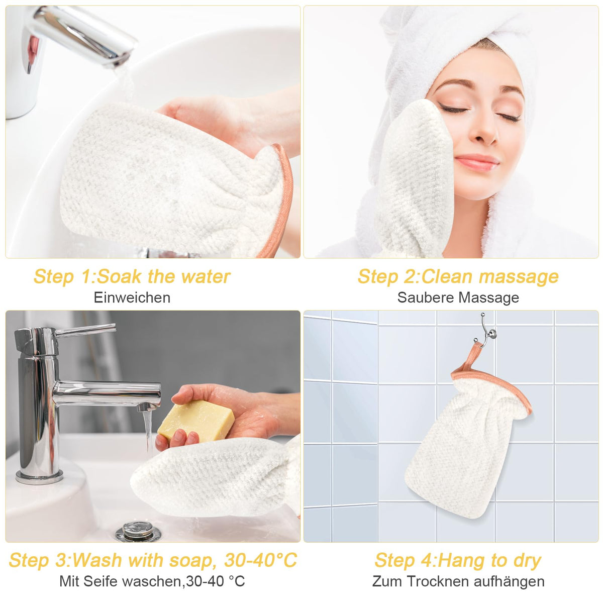 PHOGARY Microfiber Wash Mitt for Body & Face, Super Soft Absorbent Washcloth, Coral Fleece Face Cloth Bath Mitts for Child Adult