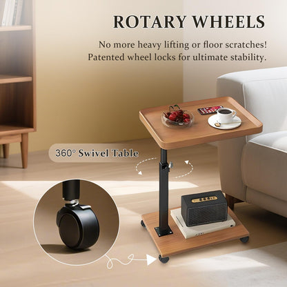 C Table End Table Adjustable Height 360° Swivel TV Tray Table With Wheels