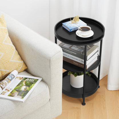 YEAKOO Industrial Nordic End Table, 3-Tier Round Side Table with Storage Shelf Edge Protection Tray