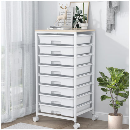 SYKIARIOL 8 Drawers Rolling Storage Trolley, Utility Storage Cart on Lockable Wheels with Plastic Drawers, Multipurpose Mobile Organizer Unit for