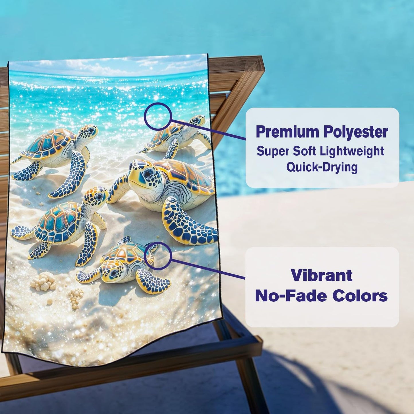 Violetpos Sea Turtle Family Beach Towel, Extra Large 180x90 cm 250GSM Microfibre, Sand Free Quick Dry