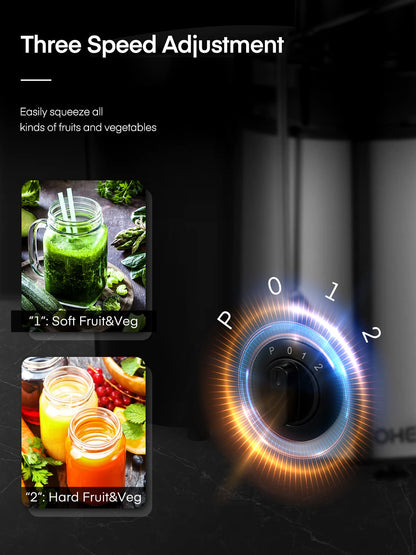 Juicer Machines, FOHERE Centrifugal Juicer Extractor Max Power 800W,Large 3 Feed Chute for Whole Fruit and Vegetables,3 Speed Control, 400w