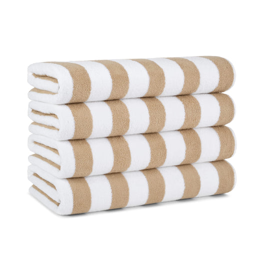 Arkwright Striped Beach Towels (30x60, 4 Pack) - 100% Cotton Perfect Pool Towels, Bath Towels (Beige)