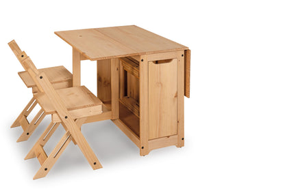 Mews Corona Butterfly Santos Dining Set 4 Seat Folding Drop Leaf Table with Chairs Solid Mexican Pine