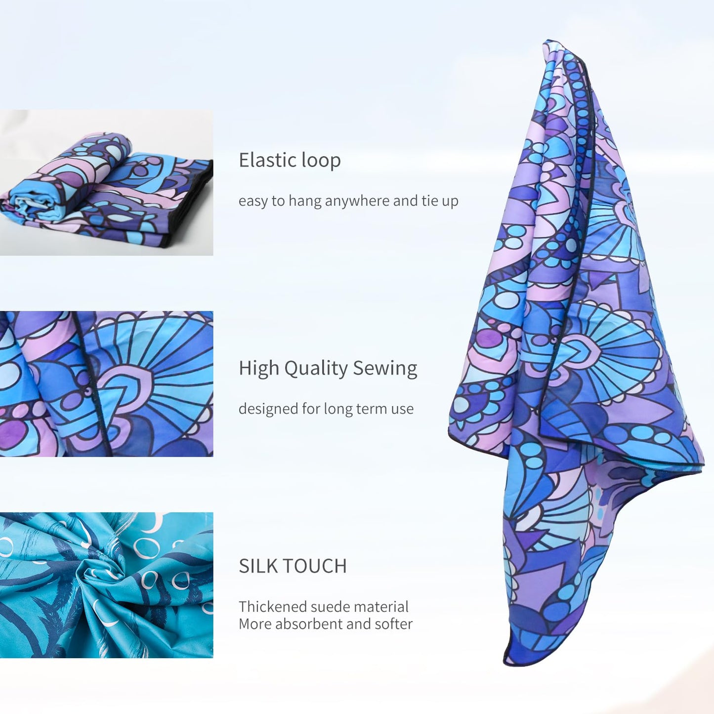 Vorvowry Microfibre Beach Towels for Adults Women Men Extra Large Lightweight Quick Dry Sand Free Travel Towel Double Sided Printing for Swim Sports