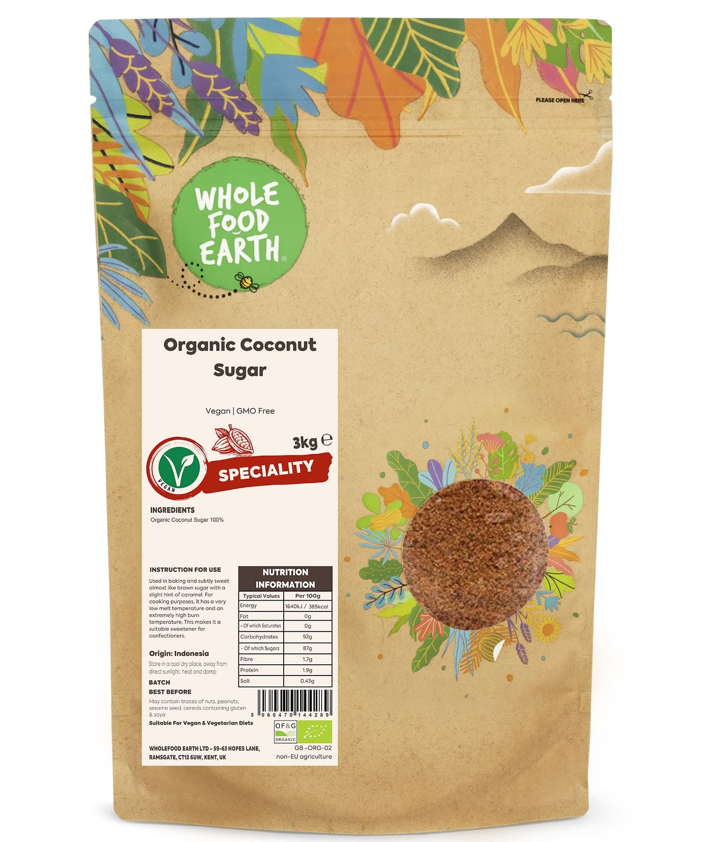 Wholefood Earth Organic Coconut Sugar 3kg Vegan | GMO Free | Certified Organic