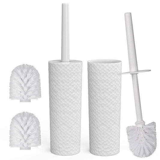 Topsky 2-Pack Closed Toilet Brush Compact Toilet Brush and Holder Plastic Round Barrel Loo Brush with Replacement Toilet Brush Head (White)