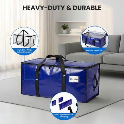 RICHER HOUSE 90L Heavy Duty Moving Boxes, Clothes Storage Bags, 6 Pack,Blue