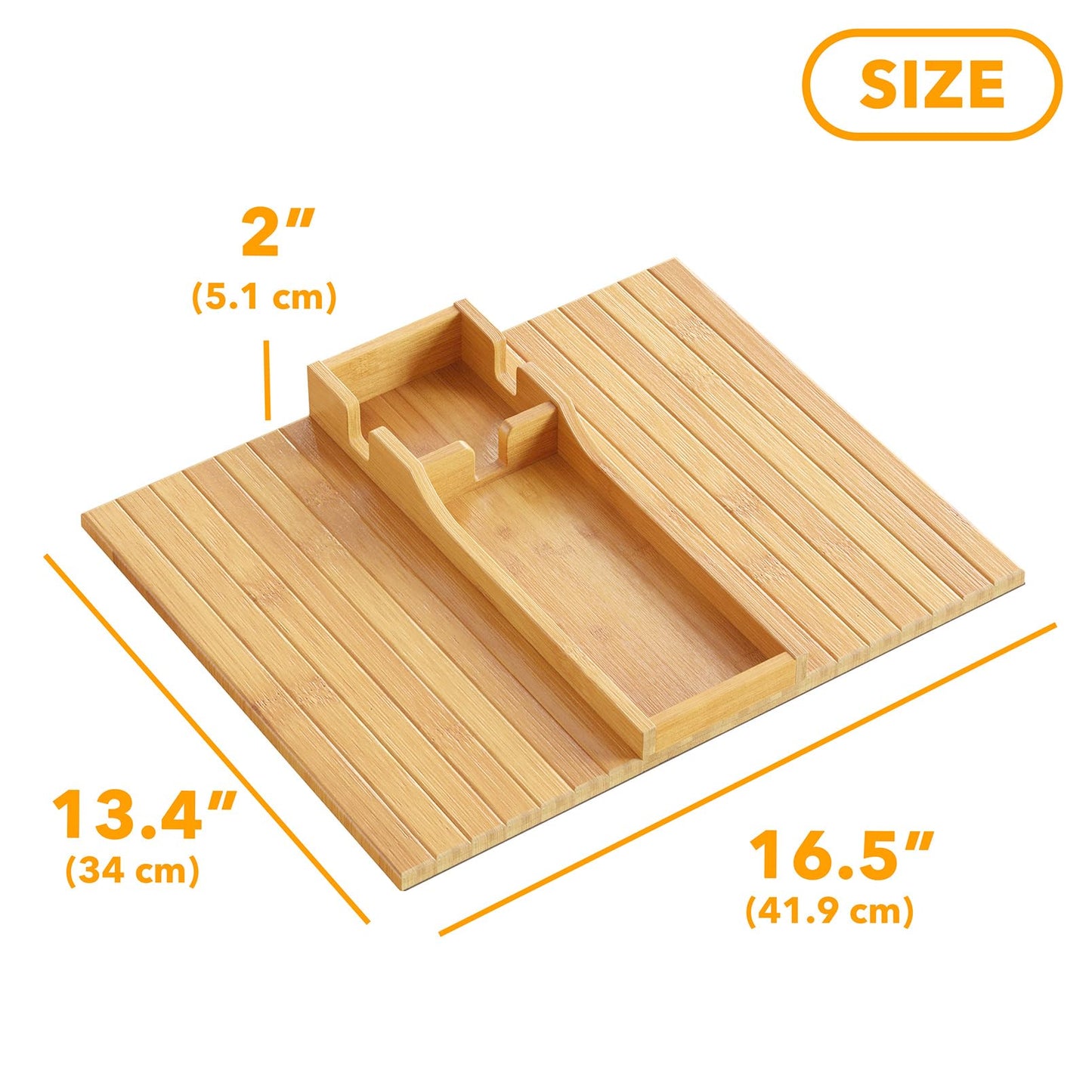 SpaceAid Bamboo Couch Cup Holder, Anti Falling Foldable Sofa Armrest Tray with Cup Holder, Couch Arm Side Table Organizer for Drink Cup Remote Snacks