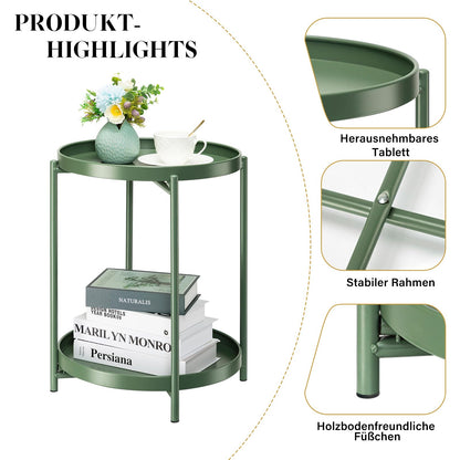 danpinera 2 Tier Metal Side Table with Removable Tray, End Table Outdoor Side Table Small Accent Table