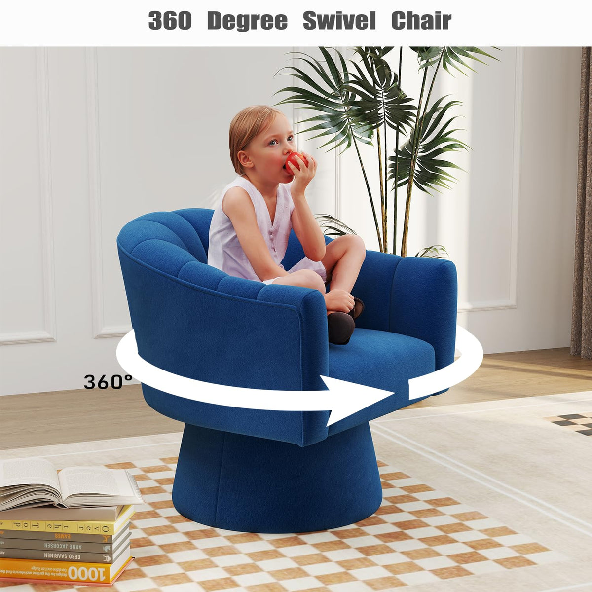 SEYNAR Swivel Accent Chair,Upholstered Velvet 360° Swivel Barrel Chair for Living Room Overstuffed Bouncle Reading Chair Round Armchair for