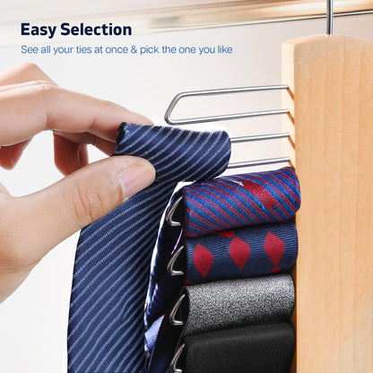 Tie Hanger for Wardrobe | Wooden Tie Organiser for Men with 20 Non-Slip Chrome Bars