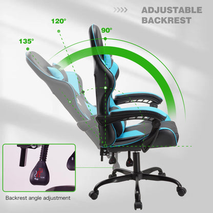 T-THREE.Ergonomic high-back gaming, computer, office, study, swivel, and racing-style chair with adjustable lumbar and headrest support