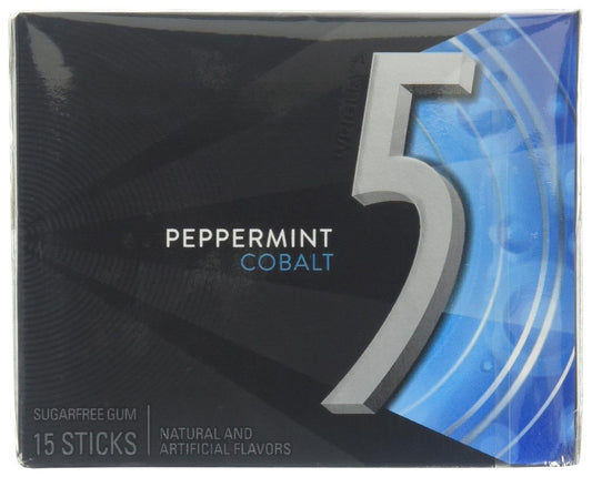 Wrigleys 5 Gum Cobalt Peppermint Flavour Sugarfree Chewing Gum 1 x 15 Stick Pack