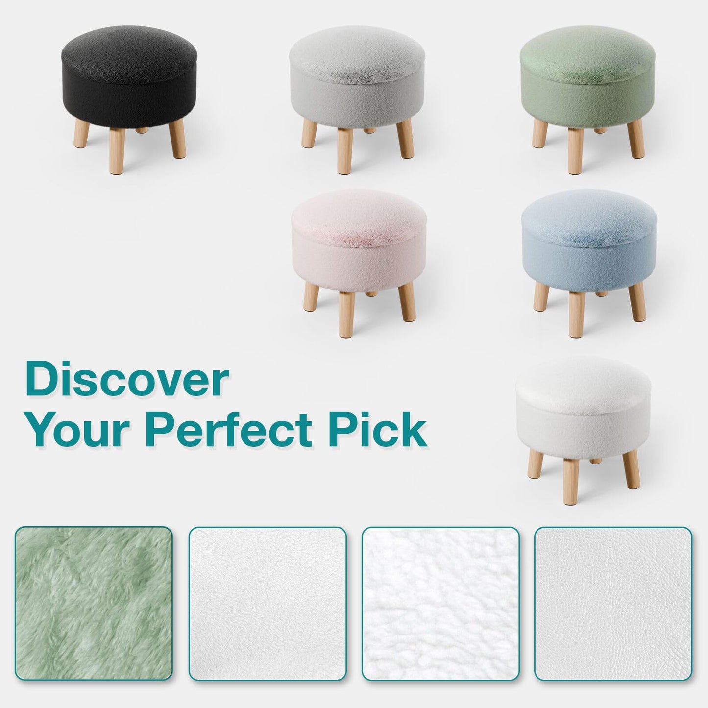BRIAN & DANY Footstool with Storage, Small Storage Ottoman, Faux Fur Round Stool with Lid, Foot Stool with Legs for Living Room Entryway, Green