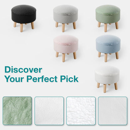 BRIAN & DANY Footstool with Storage, Small Storage Ottoman, Faux Fur Round Stool with Lid, Foot Stool with Legs for Living Room Entryway, Green