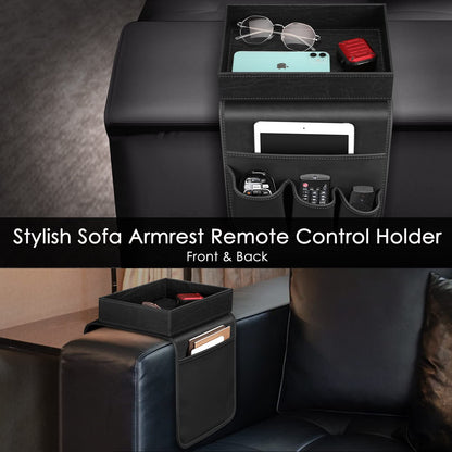 SITHON Sofa Remote Control Holder with Detachable Tray - [Non Slip], Black
