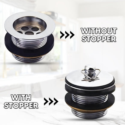 2PC Chrome Sink Plug with Chain for Bath or Kitchen - 45mm (1.3/4 Inch) with Ball Type and S Hook Shaped Chain Made of Stainless Steel 450mm (18 Inch)