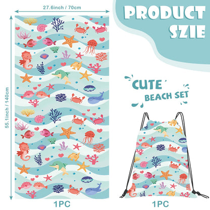 SERTAS Kids Beach Towel,Swim Towel for Girls,Kids Towel 70 X 140cm,Beach Towels for Kids,Lightweight Beach Towel Microfibre,Exquisite Pattern Beach