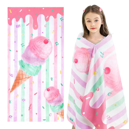 WERNNSAI Ice Cream Microfibre Beach Towel for Kids, 76 x 150cm Bath Towel