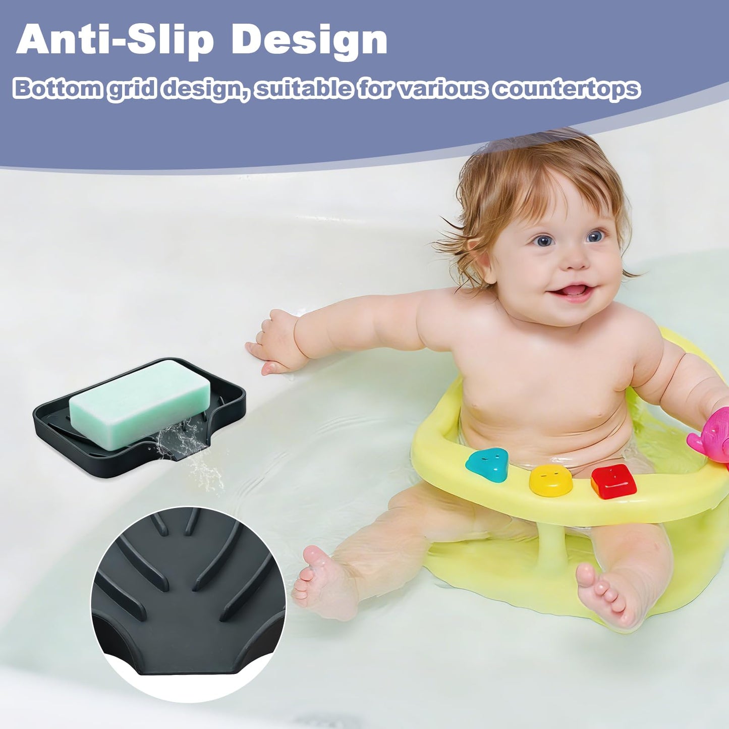 WENXINWIN 2Pcs Silicone Soap Dish, Soap Dish with Drainage, Black & Grey