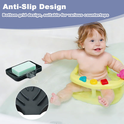 WENXINWIN 2Pcs Silicone Soap Dish, Soap Dish with Drainage, Black & Grey