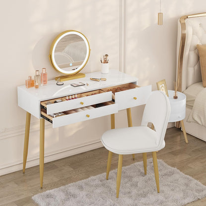 WOLTU Dressing Table with LED Mirror, Adjustable Brightness, White