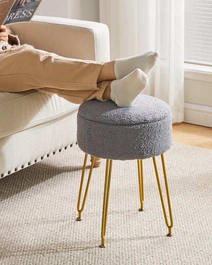 IBUYKE Makeup Vanity Stool, Teddy Velvet Storage Ottoman, Gray WBD010G